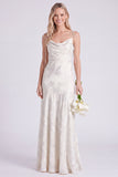 Daffodil Jacquard Mermaid Cowl Neck Long Bridesmaid Dress