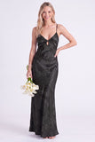 Blue Jacquard Keyhole Spaghetti Straps Long Bridesmaid Dress