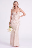 Blue Jacquard Keyhole Spaghetti Straps Long Bridesmaid Dress