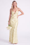 Blue Jacquard Keyhole Spaghetti Straps Long Bridesmaid Dress