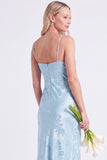 Blue Jacquard Keyhole Spaghetti Straps Long Bridesmaid Dress
