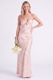 Blue Jacquard Keyhole Spaghetti Straps Long Bridesmaid Dress