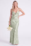 Blue Jacquard Keyhole Spaghetti Straps Long Bridesmaid Dress