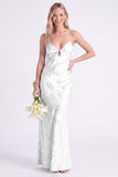 Blue Jacquard Keyhole Spaghetti Straps Long Bridesmaid Dress