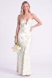 Blue Jacquard Keyhole Spaghetti Straps Long Bridesmaid Dress