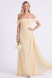 Off the Shoulder Burnt Orange Chiffon Long Bridesmaid Dress with Sash