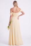 Off the Shoulder Burnt Orange Chiffon Long Bridesmaid Dress with Sash