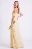 Off the Shoulder Burnt Orange Chiffon Long Bridesmaid Dress with Sash