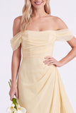 Off the Shoulder Burnt Orange Chiffon Long Bridesmaid Dress with Sash