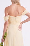 Off the Shoulder Burnt Orange Chiffon Long Bridesmaid Dress with Sash