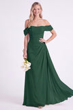 Off the Shoulder Burnt Orange Chiffon Long Bridesmaid Dress with Sash
