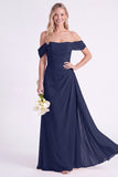 Off the Shoulder Burnt Orange Chiffon Long Bridesmaid Dress with Sash