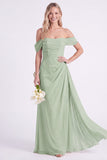 Off the Shoulder Burnt Orange Chiffon Long Bridesmaid Dress with Sash
