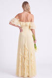 Daffodil Off the Shoulder Ruffle Chiffon A Line Long Bridesmaid Dress