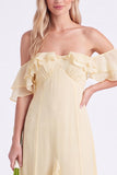 Daffodil Off the Shoulder Ruffle Chiffon A Line Long Bridesmaid Dress