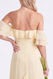 Daffodil Off the Shoulder Ruffle Chiffon A Line Long Bridesmaid Dress