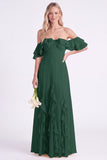 Daffodil Off the Shoulder Ruffle Chiffon A Line Long Bridesmaid Dress