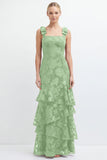 Espresso Floral Tiered Ruffle Long Bridesmaid Dress