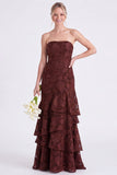 Strapless Floral Tiered Ruffle Burnt Orange Bridesmaid Dress