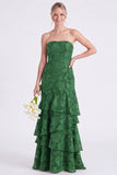 Strapless Floral Tiered Ruffle Burnt Orange Bridesmaid Dress