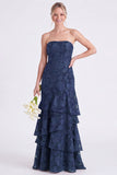 Strapless Floral Tiered Ruffle Burnt Orange Bridesmaid Dress