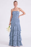 Strapless Floral Tiered Ruffle Burnt Orange Bridesmaid Dress