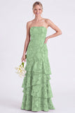 Strapless Floral Tiered Ruffle Burnt Orange Bridesmaid Dress