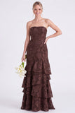 Strapless Floral Tiered Ruffle Burnt Orange Bridesmaid Dress