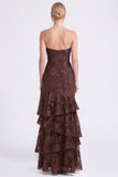 Strapless Floral Tiered Ruffle Burnt Orange Bridesmaid Dress