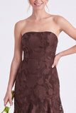 Strapless Floral Tiered Ruffle Burnt Orange Bridesmaid Dress
