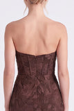 Strapless Floral Tiered Ruffle Burnt Orange Bridesmaid Dress