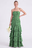 Strapless Floral Tiered Ruffle Burnt Orange Bridesmaid Dress