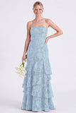 Strapless Floral Tiered Ruffle Burnt Orange Bridesmaid Dress