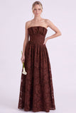 Dark Green A Line Floral Strapless Long Bridesmaid Dress