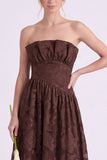 Dark Green A Line Floral Strapless Long Bridesmaid Dress