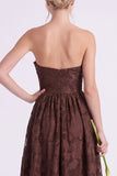 Dark Green A Line Floral Strapless Long Bridesmaid Dress