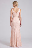 Blush Pink Floral Jacquard Corset Bridesmaid Dress with Slit