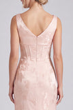 Blush Pink Floral Jacquard Corset Bridesmaid Dress with Slit