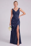 Blush Pink Floral Jacquard Corset Bridesmaid Dress with Slit