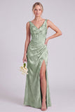 Blush Pink Floral Jacquard Corset Bridesmaid Dress with Slit