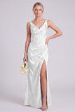 Blush Pink Floral Jacquard Corset Bridesmaid Dress with Slit