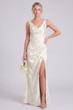 Blush Pink Floral Jacquard Corset Bridesmaid Dress with Slit