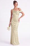 Light Blue Floral Jacquard Asymmetrical Neck Mermaid Long Bridesmaid Dress