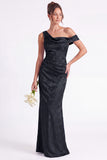 Light Blue Floral Jacquard Asymmetrical Neck Mermaid Long Bridesmaid Dress