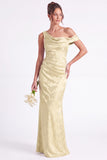 Light Blue Floral Jacquard Asymmetrical Neck Mermaid Long Bridesmaid Dress