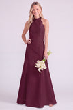 Light Blue Halter A Line Long Bridesmaid Dress