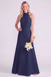 Light Blue Halter A Line Long Bridesmaid Dress