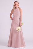 Light Blue Halter A Line Long Bridesmaid Dress