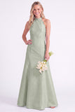 Light Blue Halter A Line Long Bridesmaid Dress