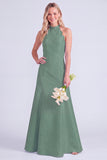 Light Blue Halter A Line Long Bridesmaid Dress